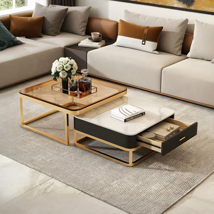 Horace Square Coffee Table, Tan & White - white square coffee table UK