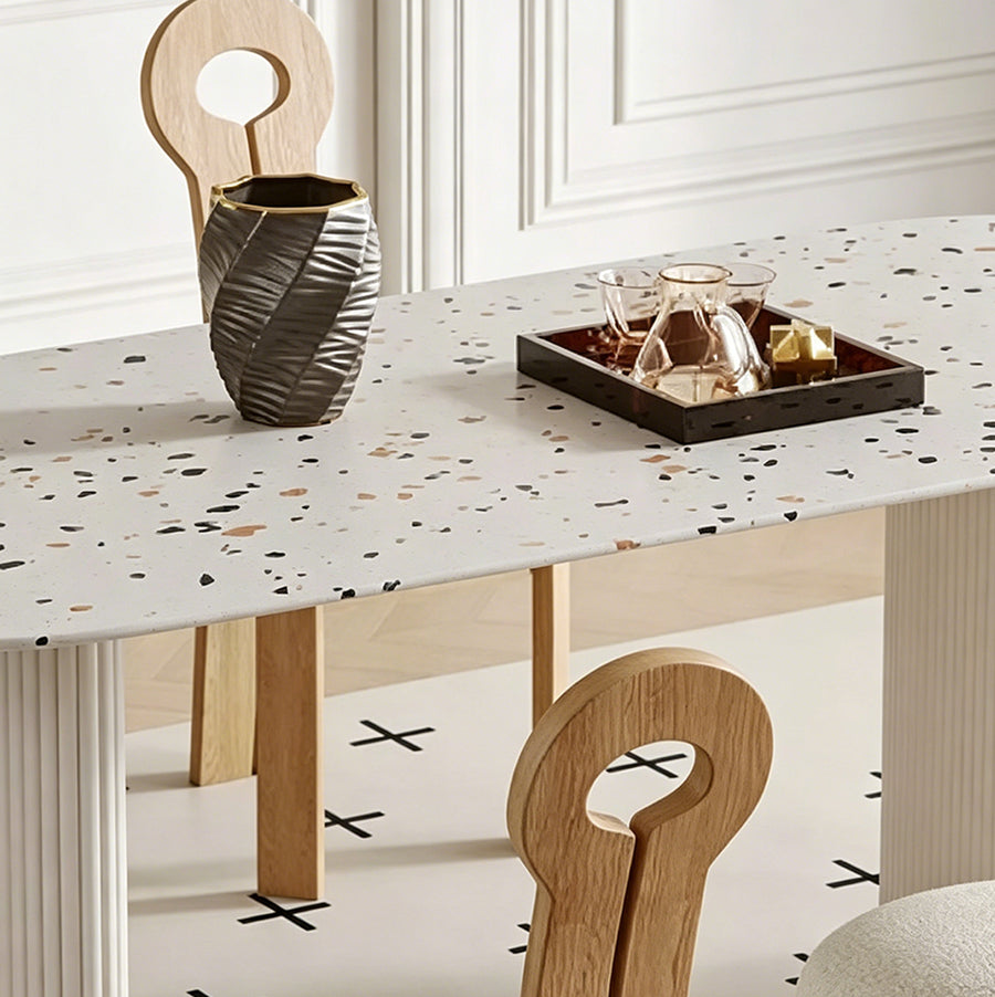 Humphry Dining Table, Terrazzo room setting for everyday dining