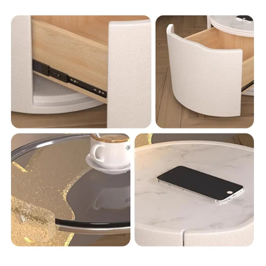 Hutton Round Bedside Table With Storage & Light Strip - hutton round bedside light bedside table UK