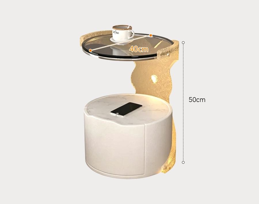 Hutton Round Bedside Table With Storage & Light Strip