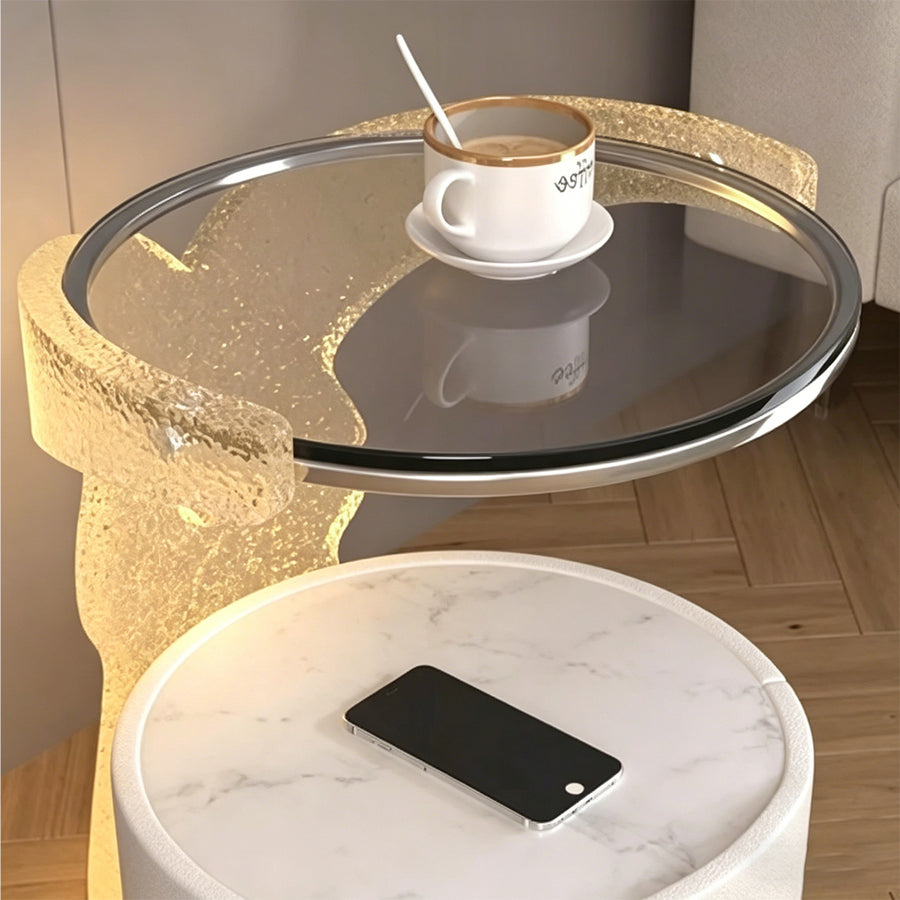 Hutton Round Bedside Table With Storage & Light Strip