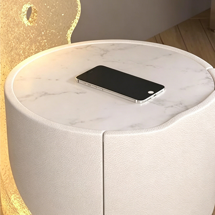 Hutton Round Bedside Table With Storage & Light Strip