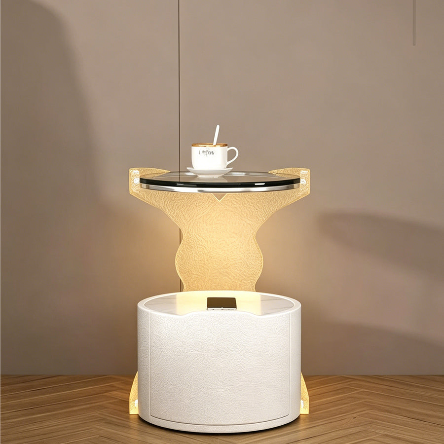 Hutton Round Bedside Table With Storage & Light Strip