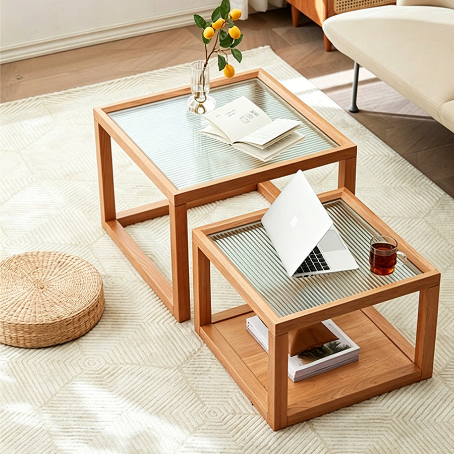 Iggy Nesting Wooden Coffee Table Set, Glass & Solid Wood