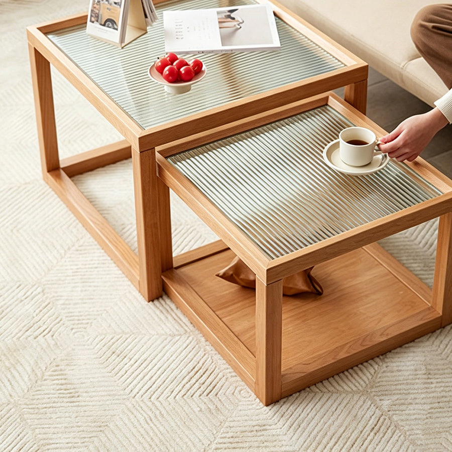 Iggy Nesting Wooden Coffee Table Set, Glass & Solid Wood