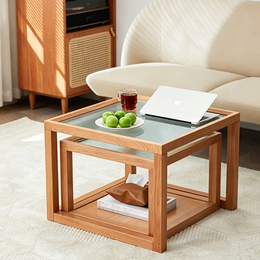 Iggy Nesting Wooden Coffee Table Set, Glass & Solid Wood