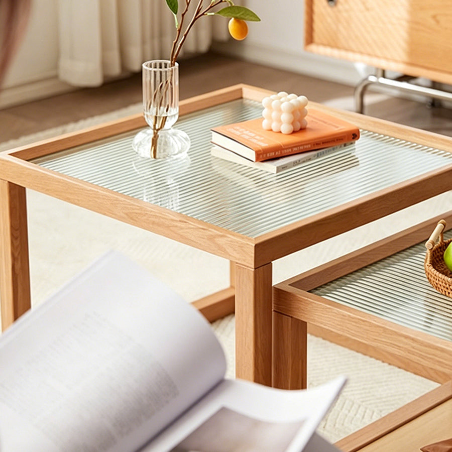 Iggy Nesting Wooden Coffee Table Set, Glass & Solid Wood