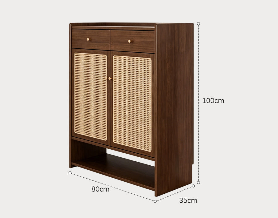 Ingrid Rattan Shoe Storage, Rubber Wood detail view for cabinet UK