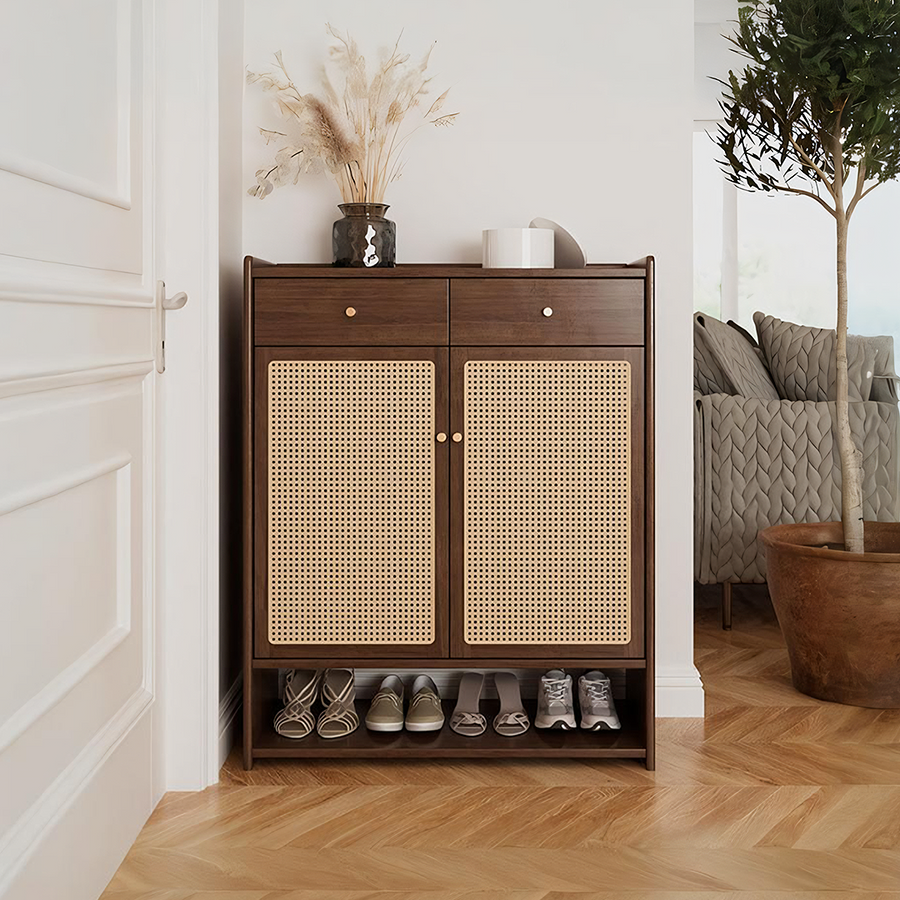 Ingrid Rattan Shoe Storage, Rubber Wood - cabinet UK