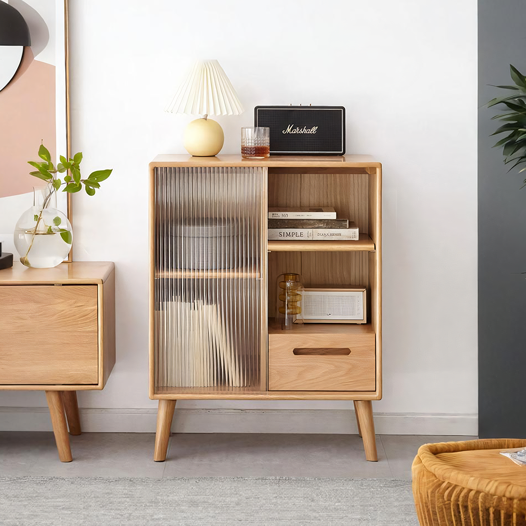 Iris Sideboard with Glass Door and Drawer, Oak - iris sideboard glass door glass sideboard UK
