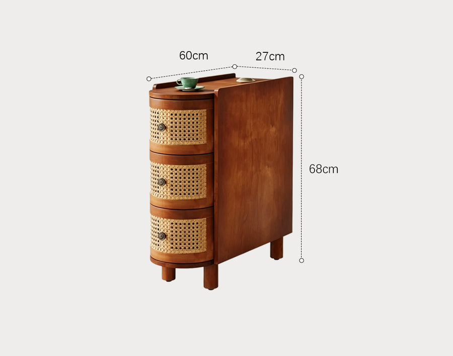 Josephine Rattan Side Table styled for storage cabinet UK