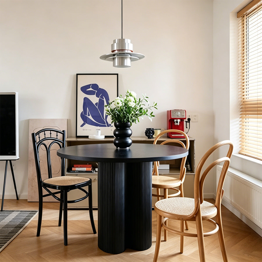 Julia Round Dining Table lifestyle view with white wood round dining table