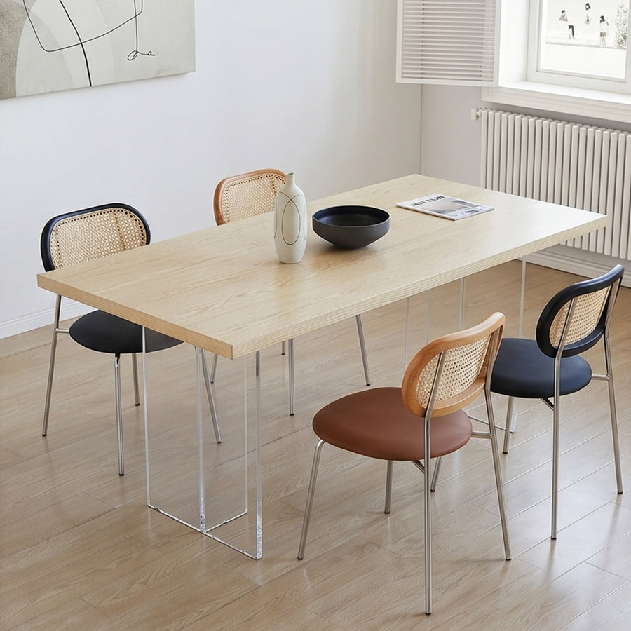 Kamaria Dining Table lifestyle view with wood and glass dining table