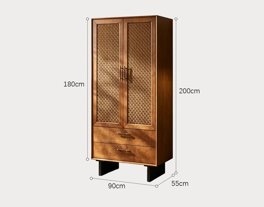 Kaylee Rattan Wardrobe, Solid Wood