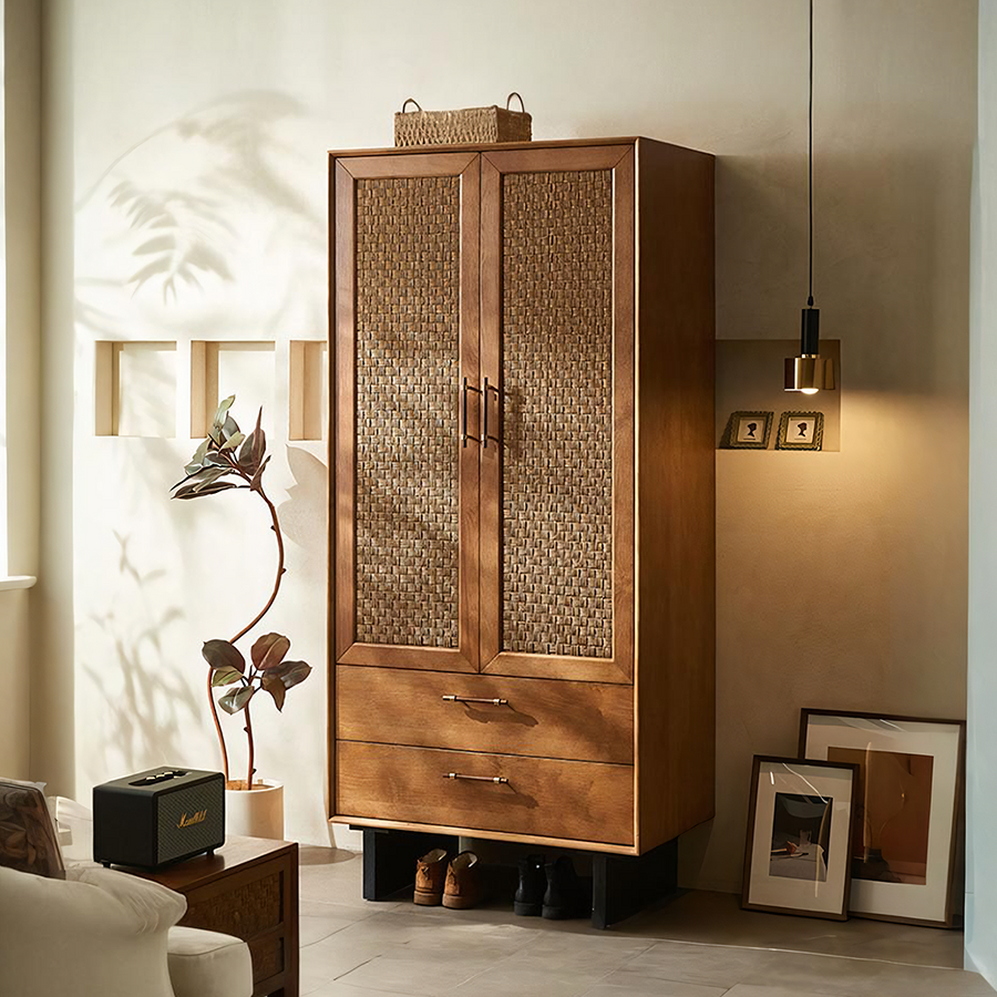 Kaylee Rattan Wardrobe, Solid Wood, Style B, Clearance - kaylee rattan wardrobe UK