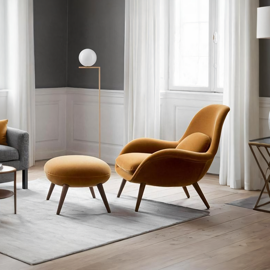 Kemble Armchair And Footstool, Velvet, Brown - accent chair UK