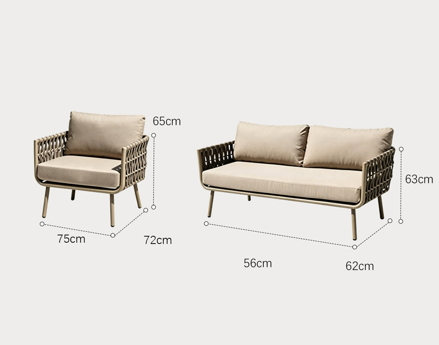 Kenneth Outdoor Sofa Set (Armchair x 2 + Sofa + Coffee Table) detail view for x 2 garden furniture set UK