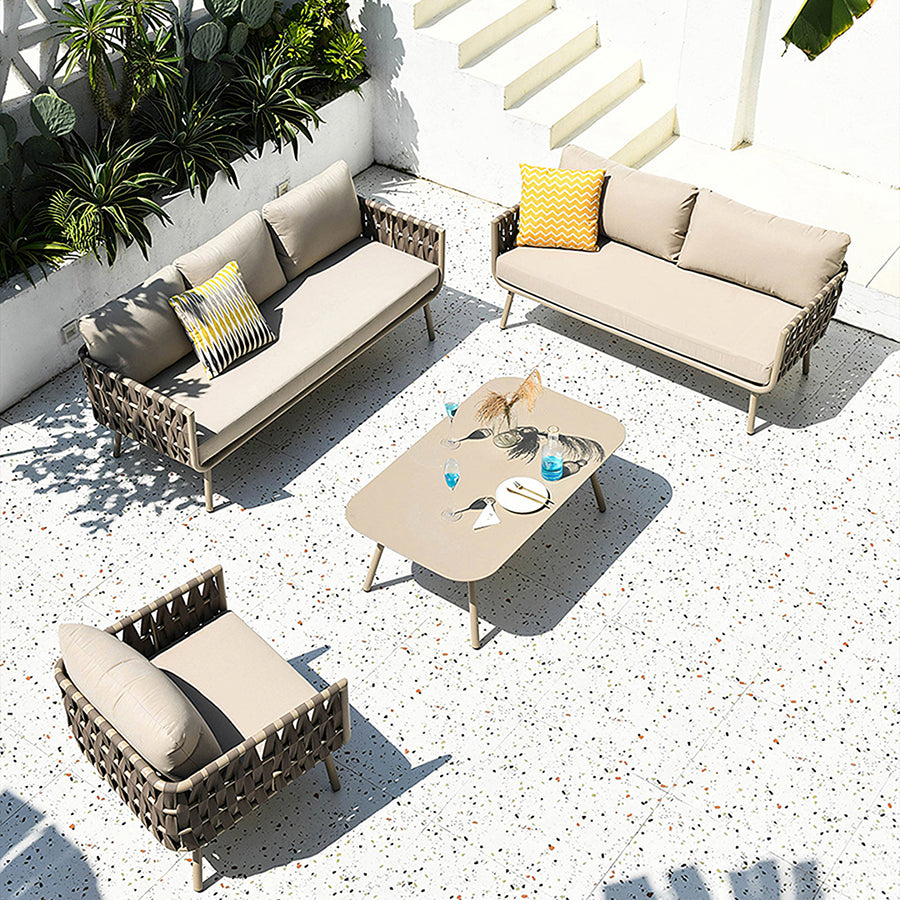 Kenneth Outdoor Sofa Set (Armchair x 2 + Sofa + Coffee Table) styled for x 2 outdoor sofa set for patio