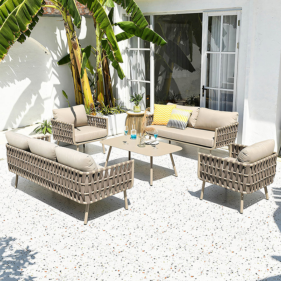 Kenneth Outdoor Sofa Set (Armchair x 2 + Sofa + Coffee Table) - garden sofa set UK