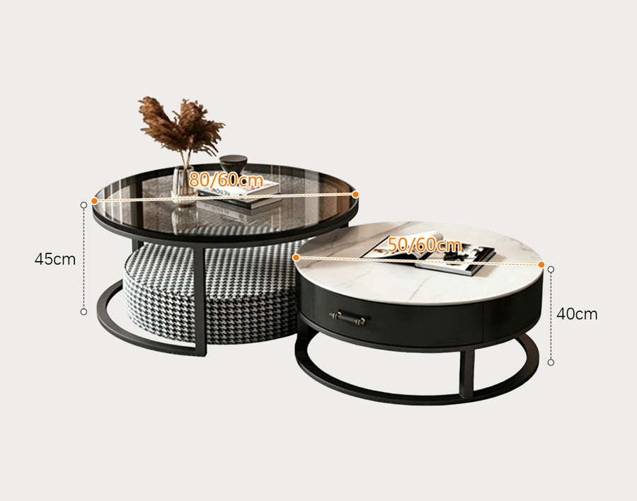 Kev Nesting Coffee Table With Ottoman, Glass