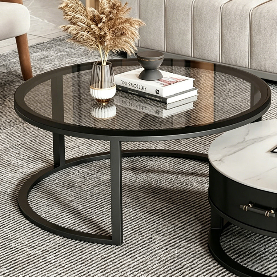 Kev Nesting Coffee Table With Ottoman, Glass