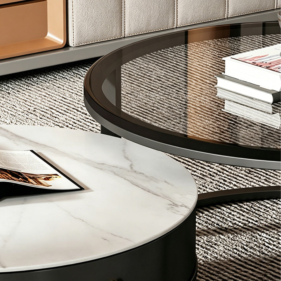 Kev Nesting Coffee Table With Ottoman, Glass