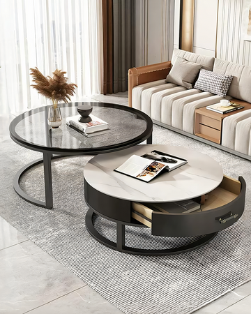 Kev Nesting Coffee Table With Ottoman, Glass