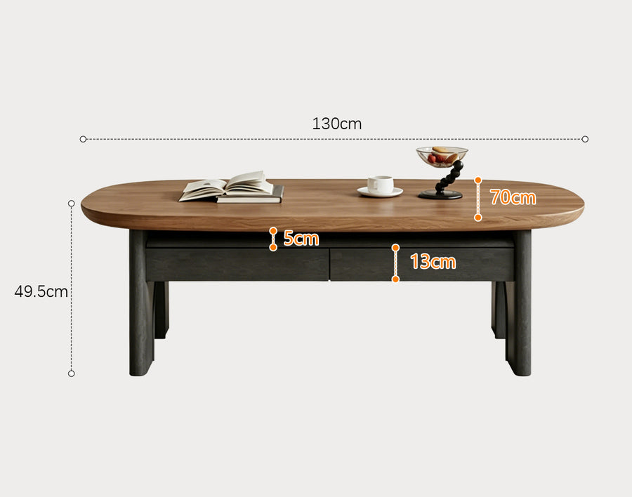 Knight Coffee Table With Storage, Wood, Oval - for living room