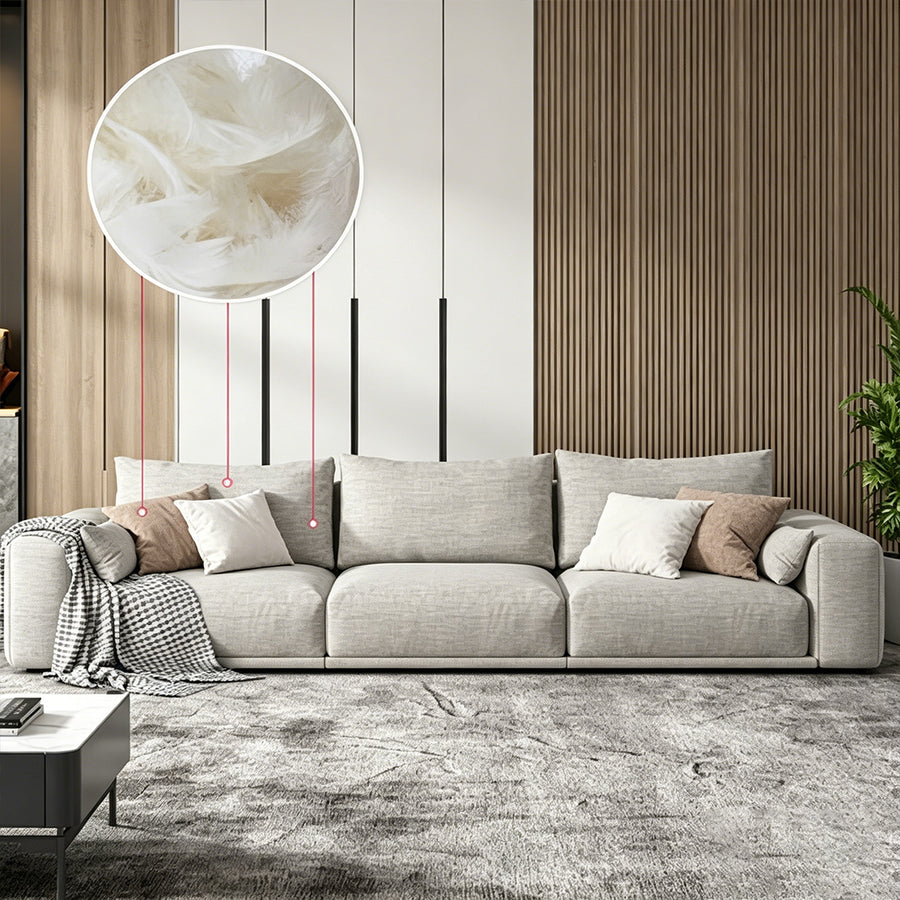 Koch Two Seater Sofa, Three Seater Sofa, Linen side view and sofa proportion