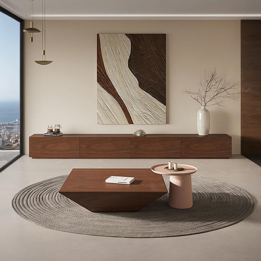Modern wooden tv stand product view for UK living room