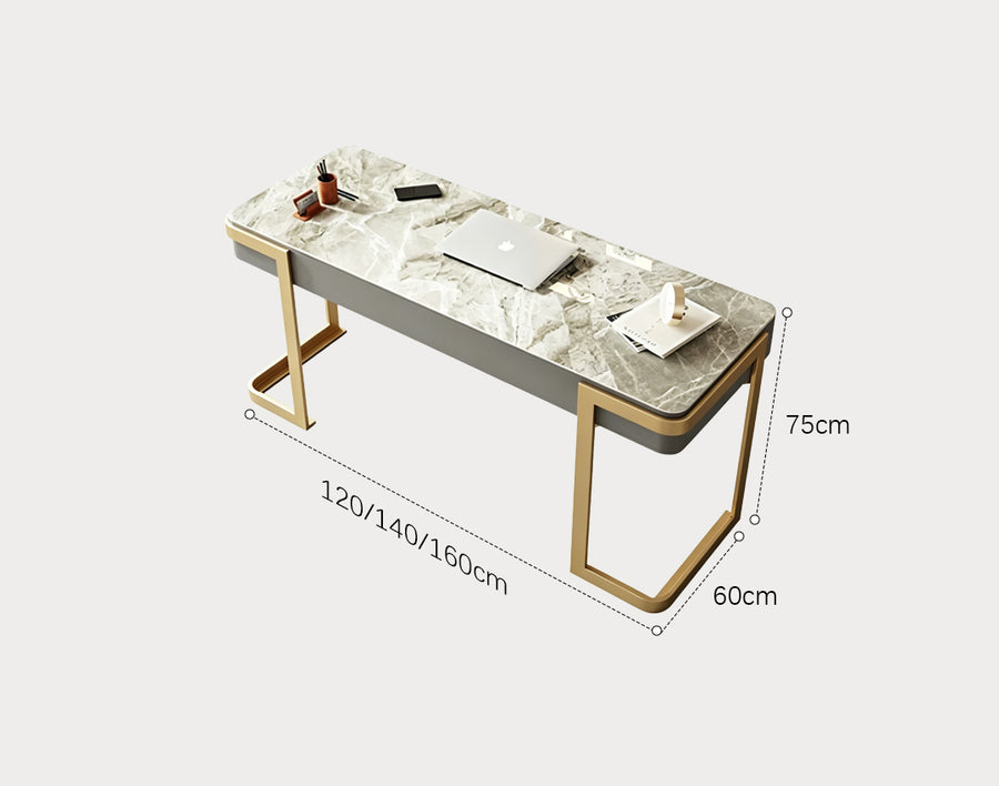 Leila Home Office Desk With Drawers, Grey & Gold