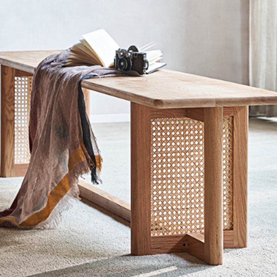 Leocadia Solid Wood Dining Table lifestyle view with oak wood dining room table