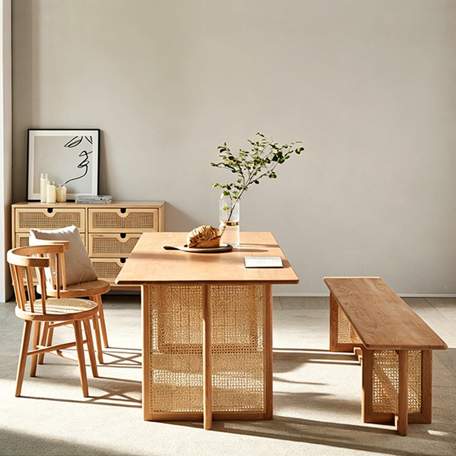 Leocadia Solid Wood Dining Table detail showing table finish and proportions
