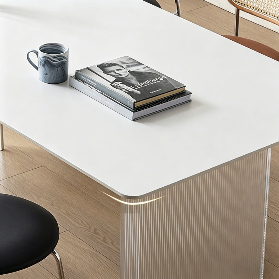 Leonie White Dining Table detail showing table finish and proportions