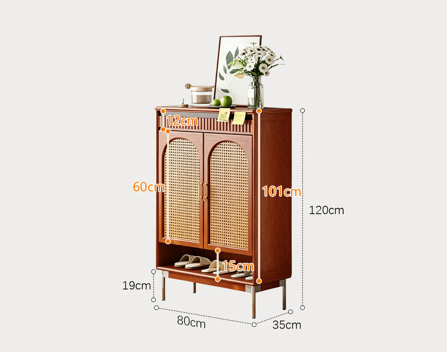 Levy Shoe Storage, Rattan styled for narrow shoe storage cabinet