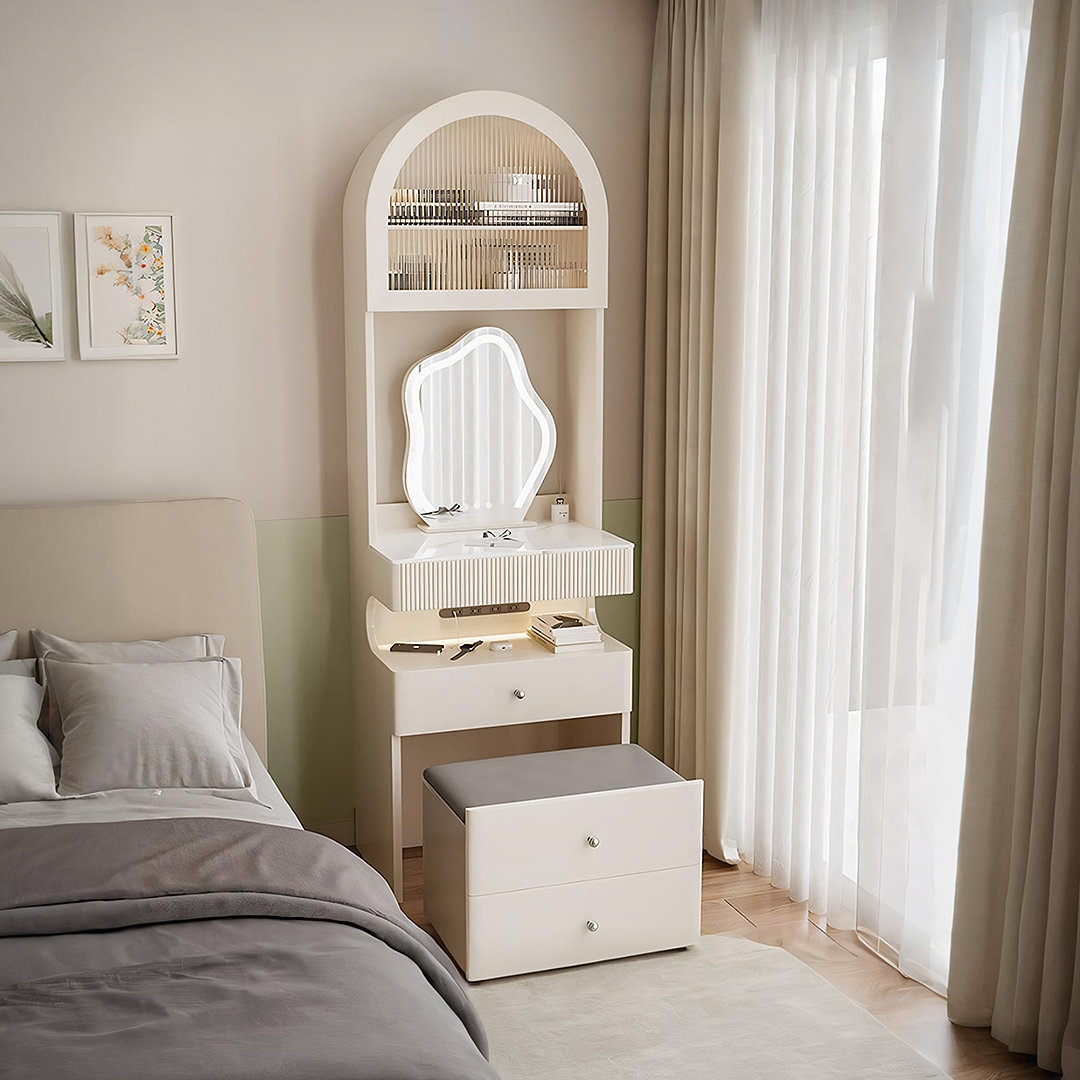 Lia Slimline Dressing Table, With USB Port, LED Mirror & Stool - storage UK