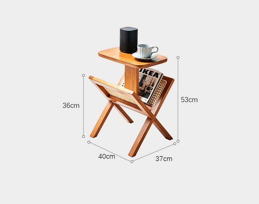 Lucas Side Table With Magazine Rack, Solid Wood & Rattan