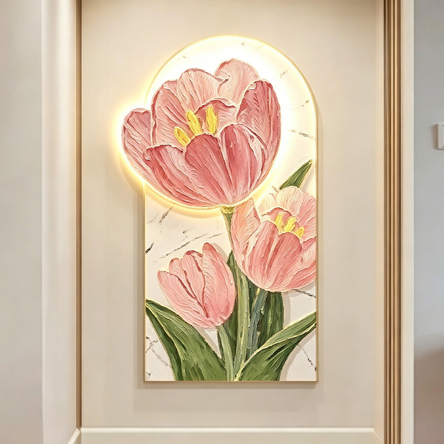Luminous Tulip Mural Wall Art With Light