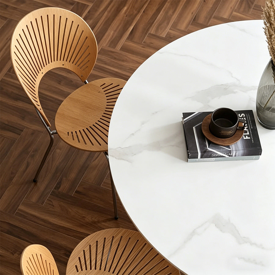 Madge Margaret Round Dining Table detail showing table finish and proportions
