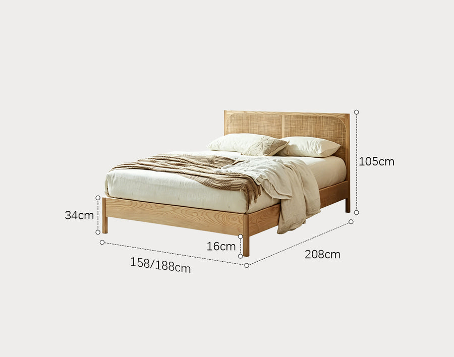 Mason King Size Bed, Superking Size Bed, Rattan & Solid Wood, Oak
