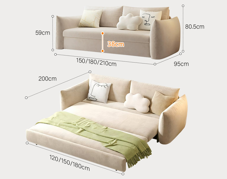 Meera Two Seater Sofa Bed with Storage, Suede
