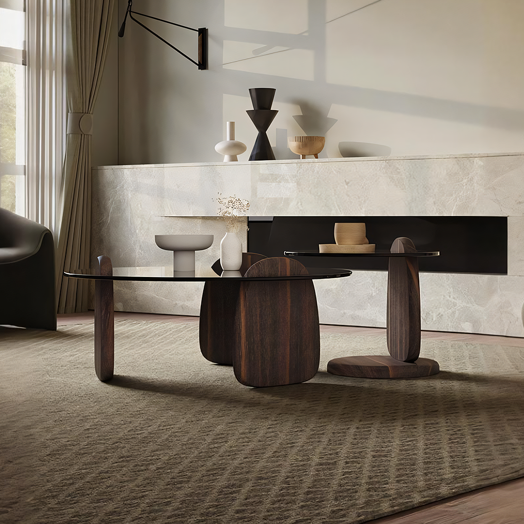 Modern Coffee Table set for Living Room, Dark Walnut Color - walnut coffee table UK