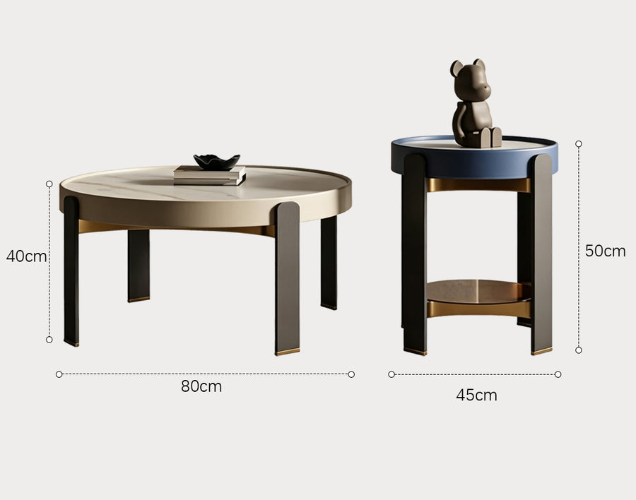 Moira Side Table, Sintered Stone & Rubber Wood