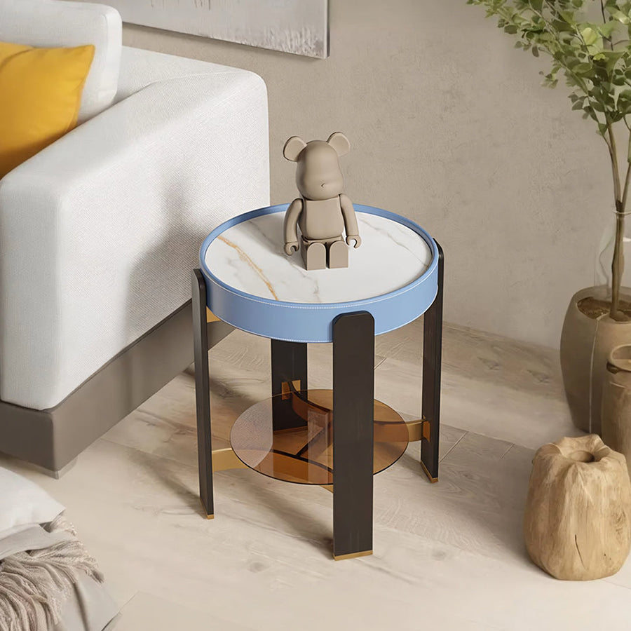 Moira Side Table, Sintered Stone & Rubber Wood - moira sintered stone side table UK