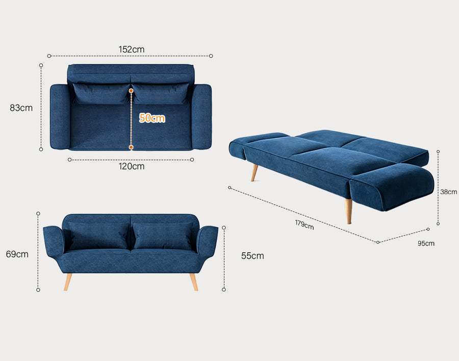 Morales Foldable Sofa Bed, Kid Sofa Bed seating detail for small spaces