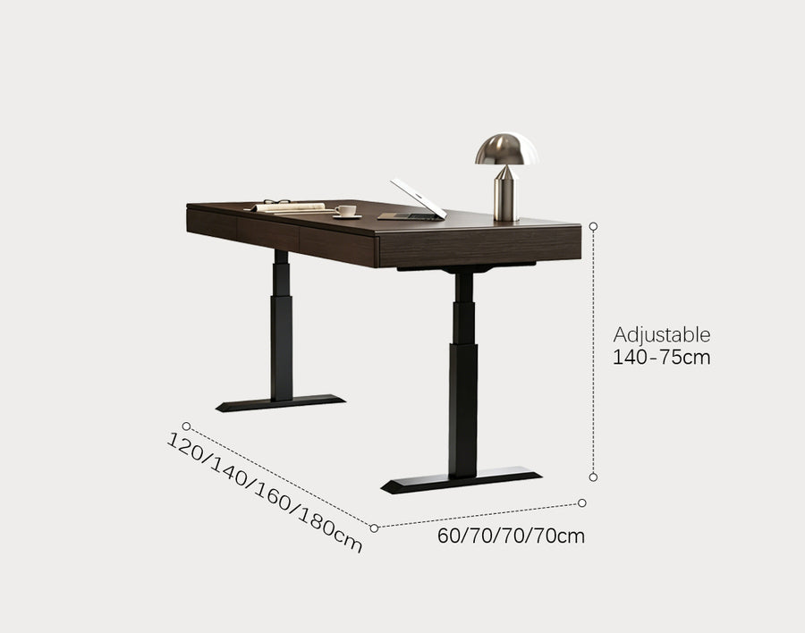 Moreno Electric Standing Office Desk With Storage, Solid Wood