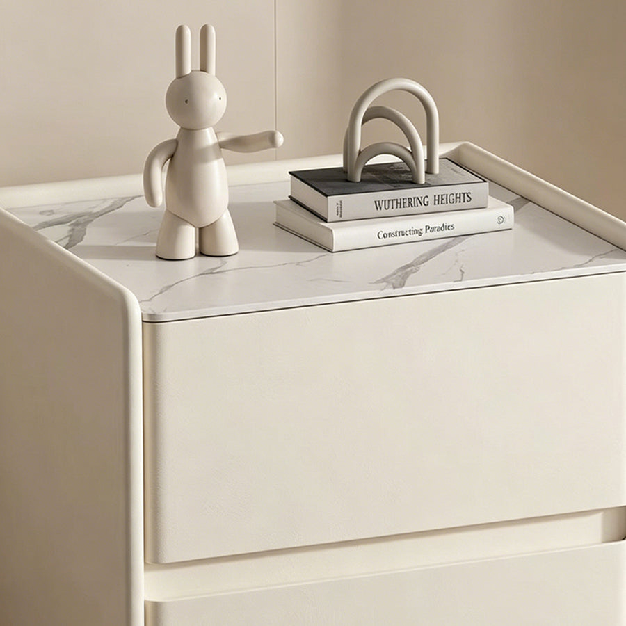 Mursi Bedside Table, Solid Wood, Cream