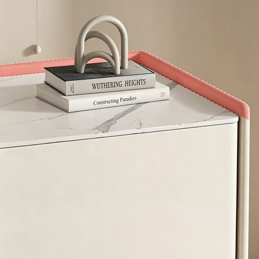 Mursi Bedside Table, Solid Wood, Cream