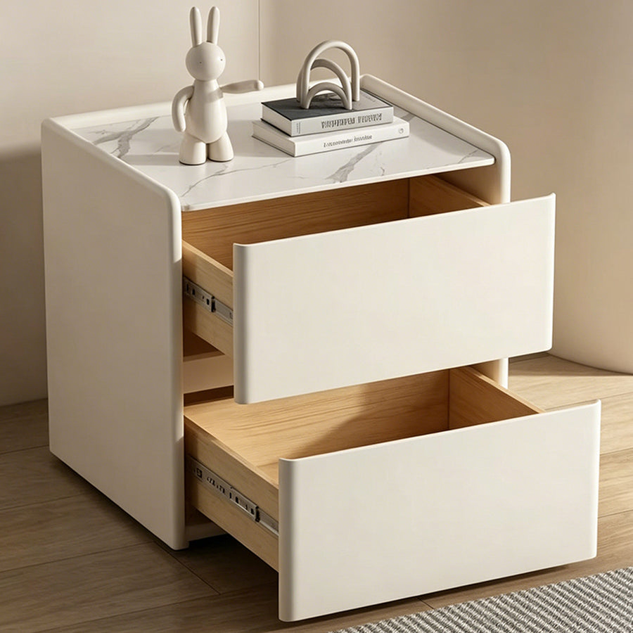 Mursi Bedside Table, Solid Wood, Cream