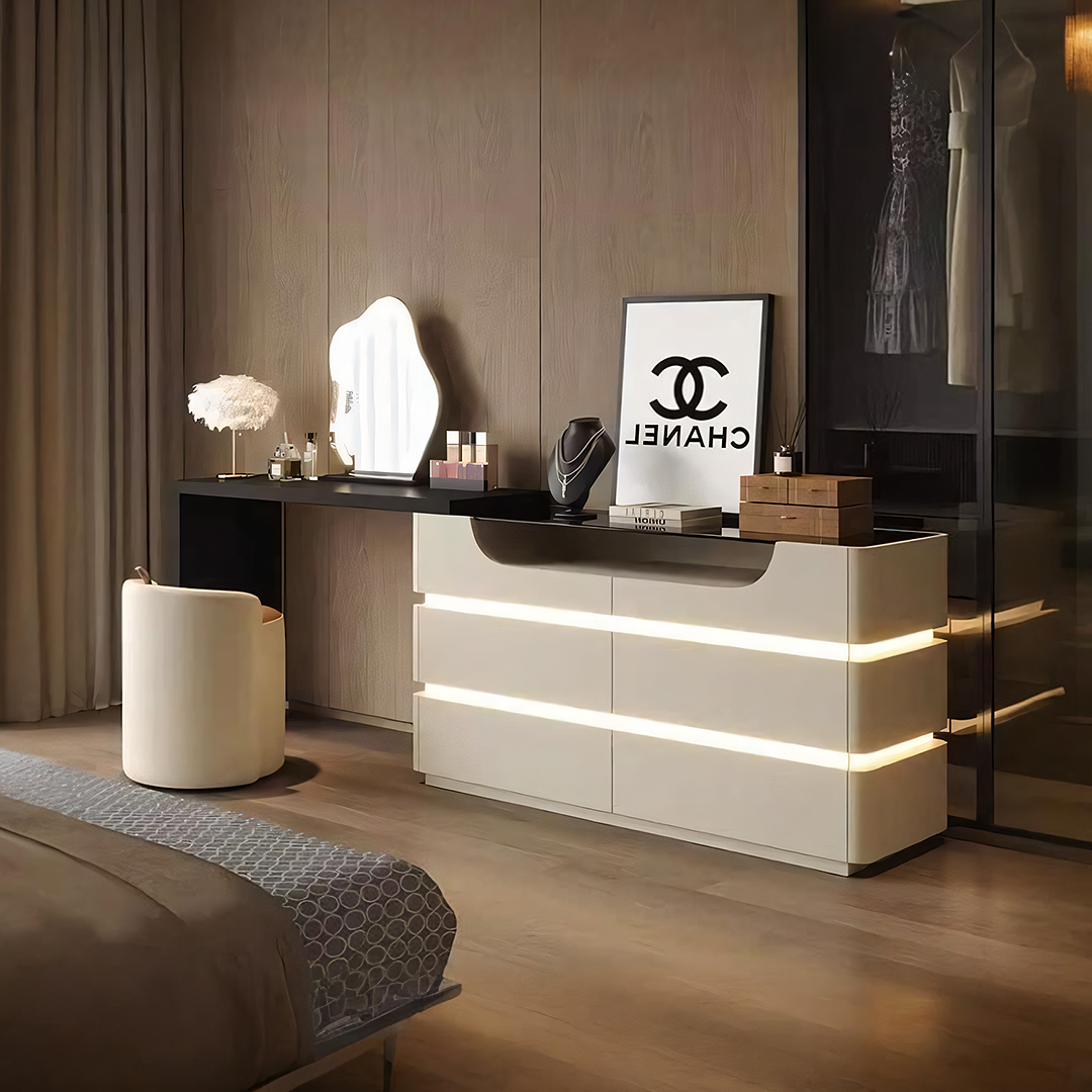 Nance Dressing Table With Side Drawer and LED Mirror-Rit Concept-Rit Concept